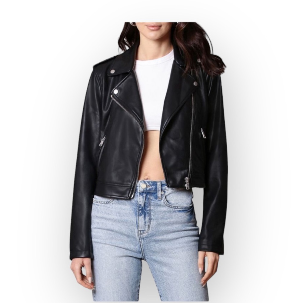 Avec Les Filles Faux Leather Motto Jacket